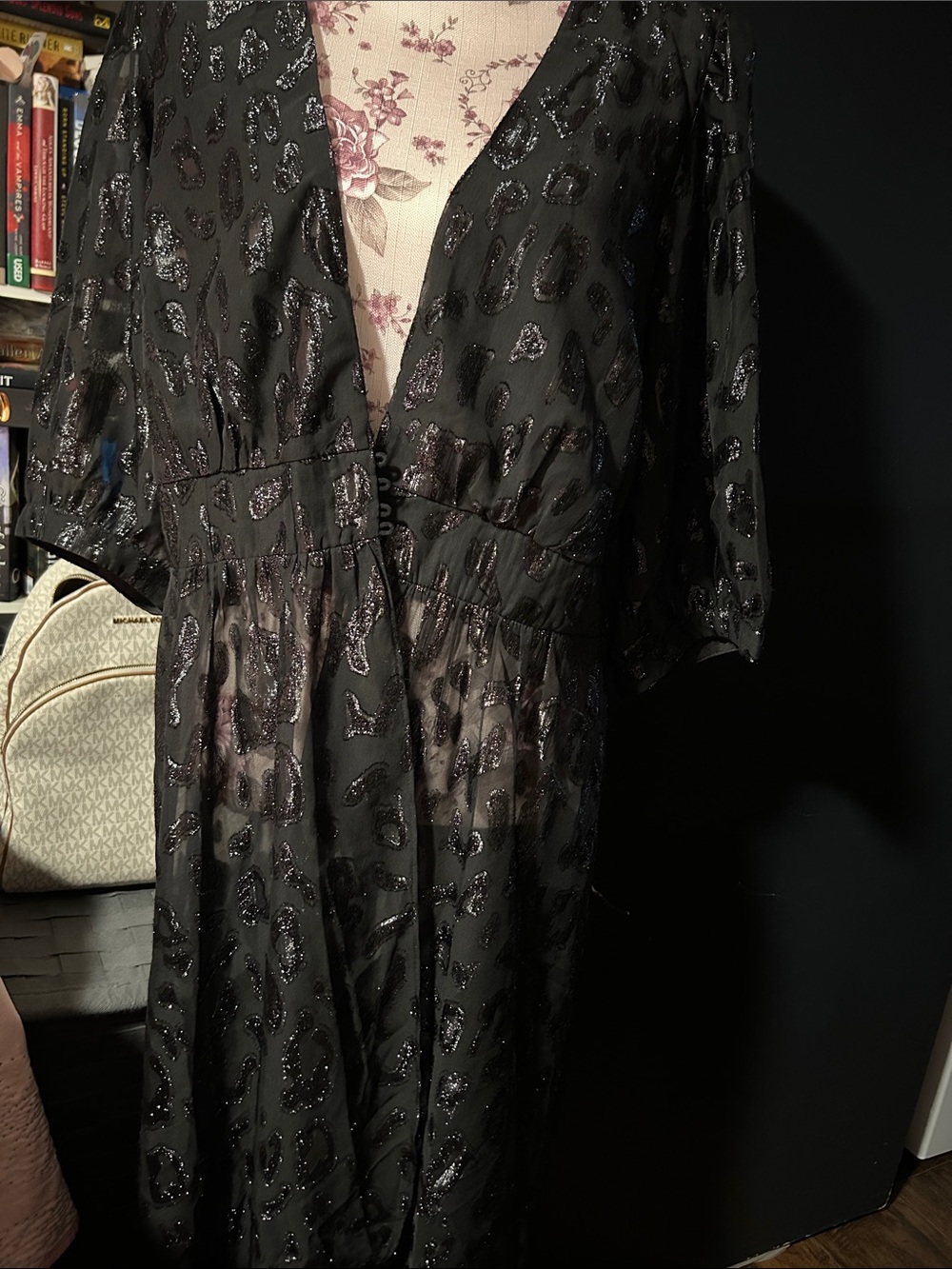 City Chic Black open jacket kimono with Lace Detail
